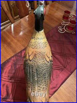 TOM TABER Wooden Carved Ringneck Pheasant Signed Early Decoy Sculpture Statue
