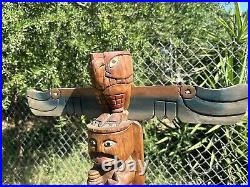 TOTEM POLE EAGLE BEAR ALASKA ART NATIVE AMERICAN INDIAN HAND CARVED WOOD 30 Inch