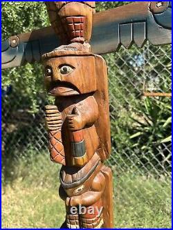 TOTEM POLE EAGLE BEAR ALASKA ART NATIVE AMERICAN INDIAN HAND CARVED WOOD 30 Inch