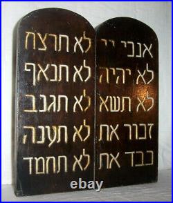Tablets of THE TEN COMMANDMENTS Vintage hand-carved wood, 13 7/8 tall, Bible