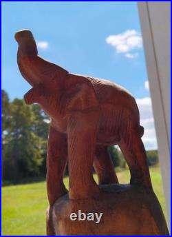 Tall 74'' Vintage hand-carved wooden 10 elephants totem pole or tower sculpture