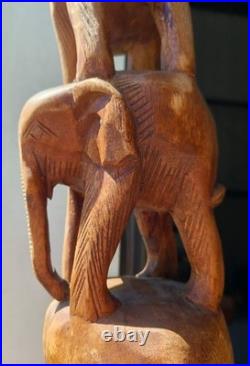 Tall 74'' Vintage hand-carved wooden 10 elephants totem pole or tower sculpture