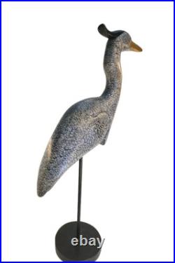 Tall Vintage Sculpture Wooden Heron Hand Carved By BOB CARNEY signed Large