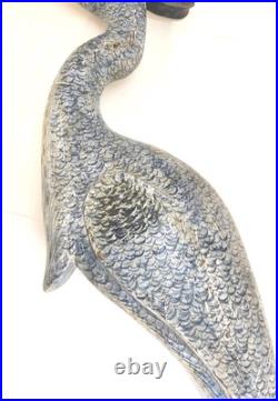 Tall Vintage Sculpture Wooden Heron Hand Carved By BOB CARNEY signed Large