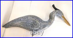 Tall Vintage Sculpture Wooden Heron Hand Carved By BOB CARNEY signed Large
