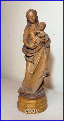Tall vintage hand carved painted Italian wood Mary baby Jesus sculpture statue