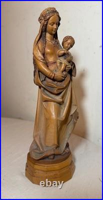 Tall vintage hand carved painted Italian wood Mary baby Jesus sculpture statue