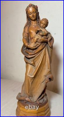 Tall vintage hand carved painted Italian wood Mary baby Jesus sculpture statue