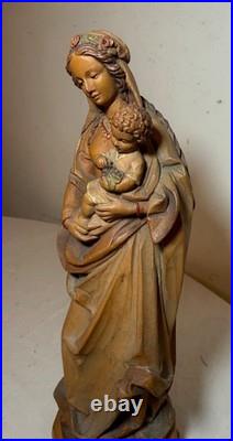Tall vintage hand carved painted Italian wood Mary baby Jesus sculpture statue