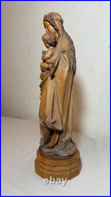 Tall vintage hand carved painted Italian wood Mary baby Jesus sculpture statue