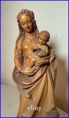Tall vintage hand carved painted Italian wood Mary baby Jesus sculpture statue