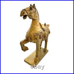 Tang Horse Sculpture Golden Oriental Wood Statue Vintage Asian Decor