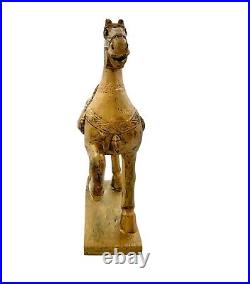 Tang Horse Sculpture Golden Oriental Wood Statue Vintage Asian Decor