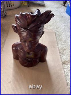This is a hand-carved vintage Balinese wood bust sculpture