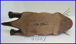 Tom Taber Wood Carved Seaotter And Clam Signed Early Decoy Sculpture Statue