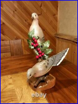 Two Carved Mourning Doves Art Wood Bird Sculpture Duck Decoy by Casey Edwards