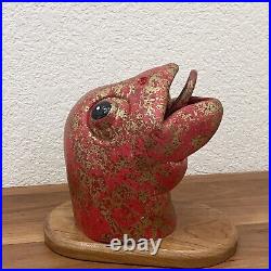 Unique Vintage AL BUSS Painted Clay Mixed Media Turtle Head 7 Wall Sculpture