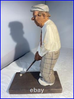 Unique Vintage C. O. Trygg Wood Carving Golfer 1954 Sweden Signed
