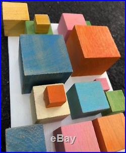 Unique Vintage Colored Wooden Cubes Abstract Sculpture Art Mid Century Modern
