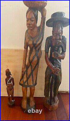 Unique Wood Handcarved Antique Sculpture Decoration lot of 3 (see desc.)