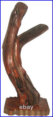 Unusual Vintage Folk Art Handmade 16 Tree Wood Sculpture Unique Scalloped Base