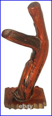 Unusual Vintage Folk Art Handmade 16 Tree Wood Sculpture Unique Scalloped Base