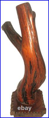Unusual Vintage Folk Art Handmade 16 Tree Wood Sculpture Unique Scalloped Base