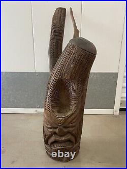 Unusual Vintage Mid Century Old Hawaiian TIKI Wood Sculpture Statue, 1950s