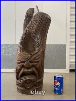 Unusual Vintage Mid Century Old Hawaiian TIKI Wood Sculpture Statue, 1950s