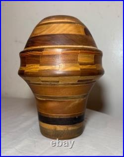 Unusual vintage handmade modernist turned natural wood artisan vase sculpture