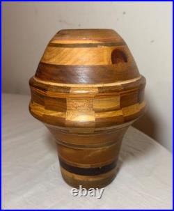 Unusual vintage handmade modernist turned natural wood artisan vase sculpture
