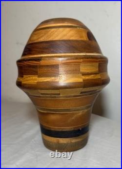 Unusual vintage handmade modernist turned natural wood artisan vase sculpture