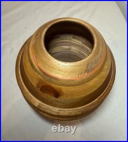 Unusual vintage handmade modernist turned natural wood artisan vase sculpture