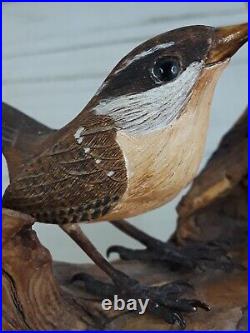 VINTAGE 1988 Hand Carved House Wren Wood Carving Artist Signed And Numbered #35