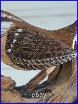 VINTAGE 1988 Hand Carved House Wren Wood Carving Artist Signed And Numbered #35