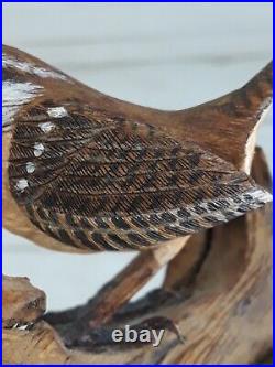 VINTAGE 1988 Hand Carved House Wren Wood Carving Artist Signed And Numbered #35