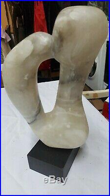 VINTAGE 40's NOGUCHI INSPIRED ABSTRACT FORM MARBLE SCULPTURE on WOOD BASE