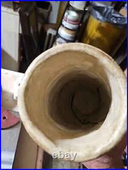 VINTAGE BRUTALIST Modern CERAMIC SCULPTED 3D VASE 12.5x5 Burl Wood LOOK Signed