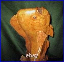 VINTAGE CARVED MAHI MAHI Wood Statue 20Hx9Wx6D Fish Ocean Decor Tiki Bar