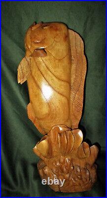 VINTAGE CARVED MAHI MAHI Wood Statue 20Hx9Wx6D Fish Ocean Decor Tiki Bar