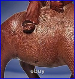 VINTAGE CHINESE ROSEWOOD BOY ON WATER BUFFALO CARVED WOOD SCULPTURE 6½x6¾