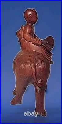 VINTAGE CHINESE ROSEWOOD BOY ON WATER BUFFALO CARVED WOOD SCULPTURE 6½x6¾
