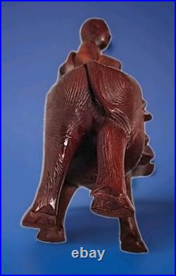 VINTAGE CHINESE ROSEWOOD BOY ON WATER BUFFALO CARVED WOOD SCULPTURE 6½x6¾
