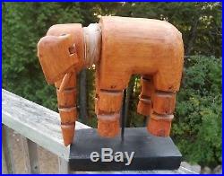 VINTAGE Hand-Carved JOINTED Wood/Wooden ELEPHANT Kinetic ART/Sculpture Statue