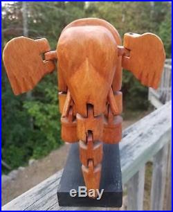 VINTAGE Hand-Carved JOINTED Wood/Wooden ELEPHANT Kinetic ART/Sculpture Statue