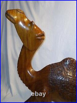 VINTAGE Hand Carved Wood CAMEL Sculpture VERY LARGE 27.25 16 lbs