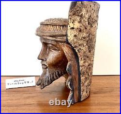 VINTAGE JESUS CHRIST Wood Hand Carved Sculpture Folk Art Bust Catholic Lg RARE