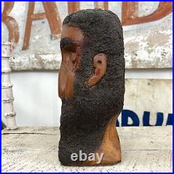 VINTAGE Man HEAD SCULPTURE Carved wood Art Studio Folk PRIMITIVE BUST