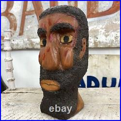 VINTAGE Man HEAD SCULPTURE Carved wood Art Studio Folk PRIMITIVE BUST