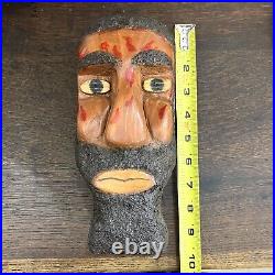 VINTAGE Man HEAD SCULPTURE Carved wood Art Studio Folk PRIMITIVE BUST